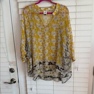 CAbi Floral Blouse in Yellow and Gray
